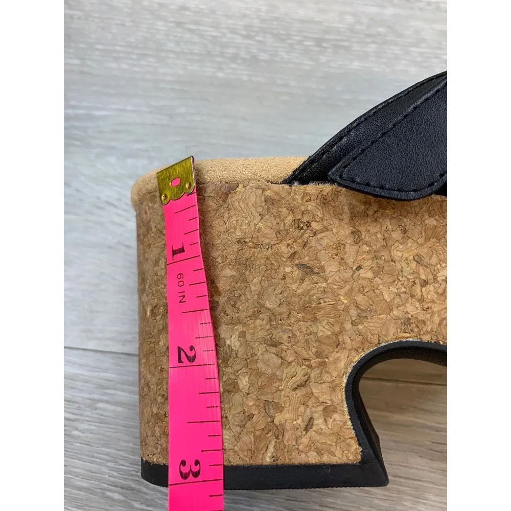 Clarks Black Leather Cork Platform Wedge Sandals Women's 8.5 Comfort Shoes